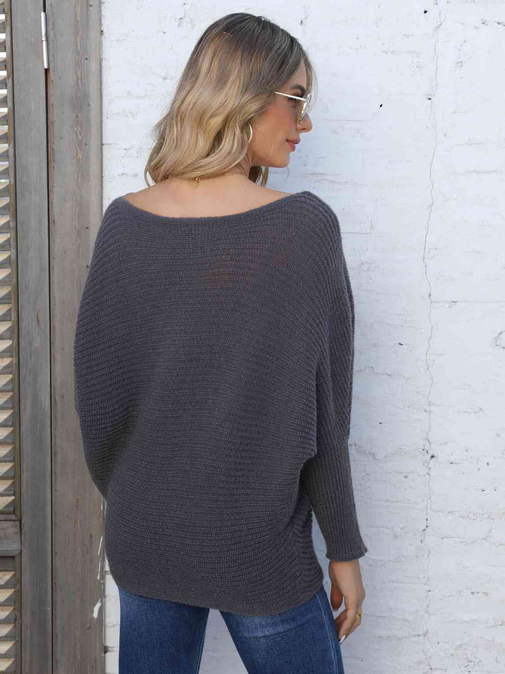 Full Size Horizontal Ribbing Dolman Sleeve Sweater |1mrk.com