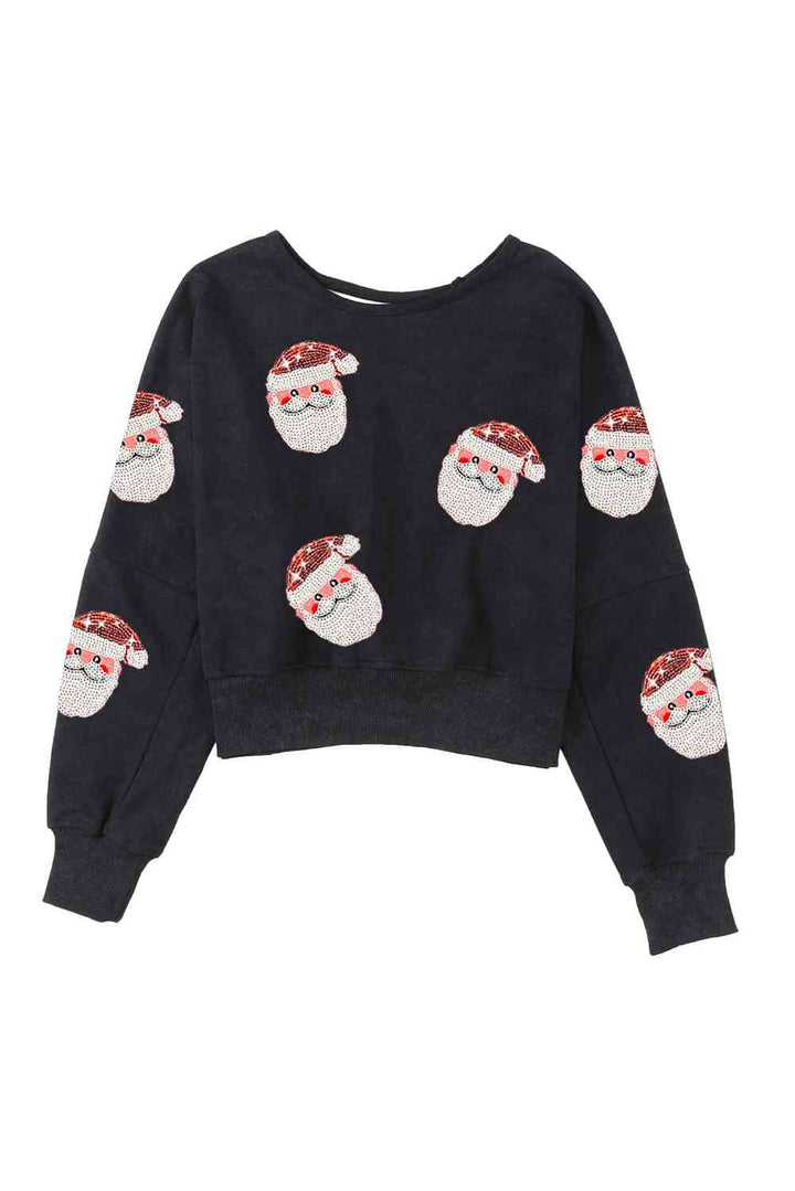 Santa Sequin Long Sleeve Sweatshirt |1mrk.com