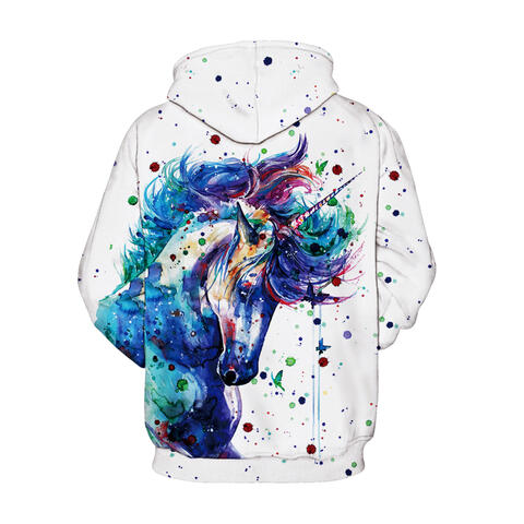 Full Size Unicorn Print Drawstring Hoodie with Pockets | 1mrk.com