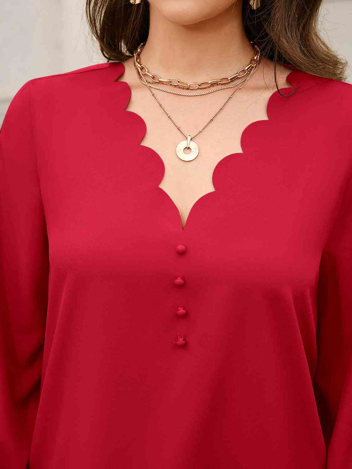 V-Neck Long Sleeve Blouse | 1mrk.com