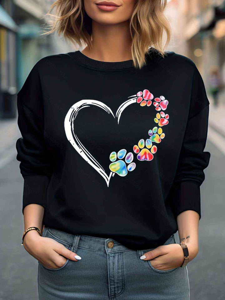 Heart Graphic Round Neck Sweatshirt | 1mrk.com