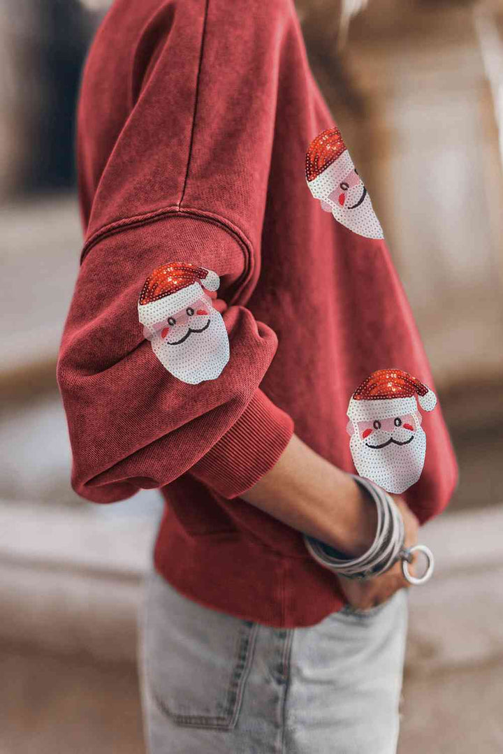 Sequin Santa Patch Round Neck Sweatshirt |1mrk.com