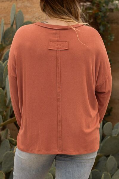 Plus Size Notched Long Sleeve T-Shirt | 1mrk.com