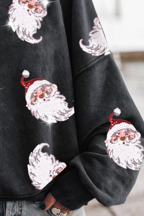 Sequin Santa Round Neck Drop Shoulder Sweatshirt |1mrk.com