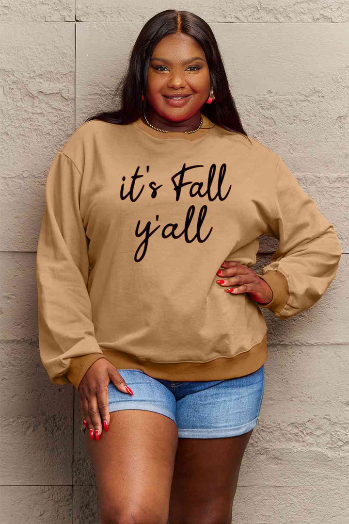 Simply Love Full Size IT'S FALL Y'ALL Graphic Sweatshirt |1mrk.com