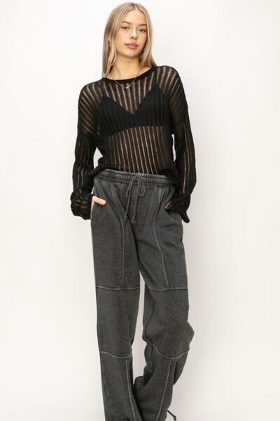 HYFVE Openwork Ribbed Long Sleeve Knit Top |1mrk.com