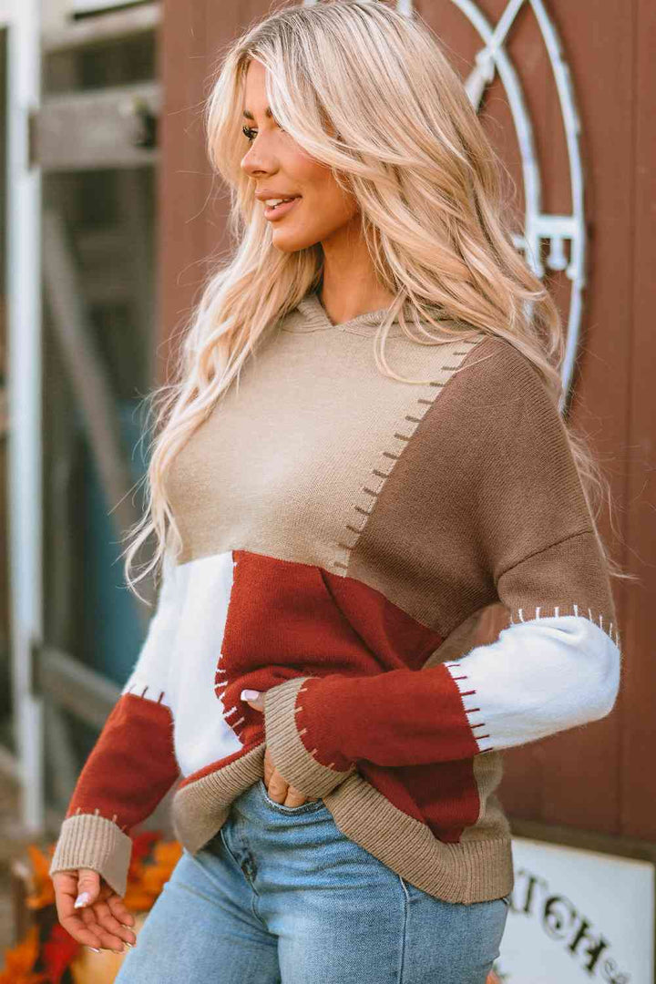 Color Block Long Sleeve Hooded Sweater |1mrk.com