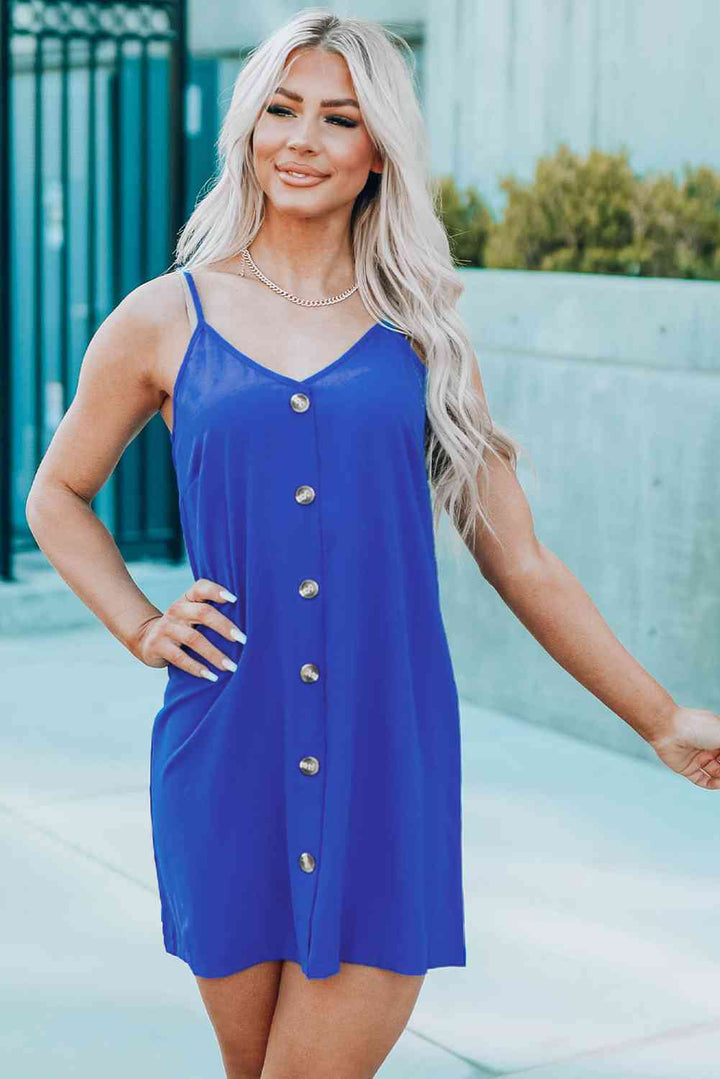 Buttoned Spaghetti Strap Dress |1mrk.com