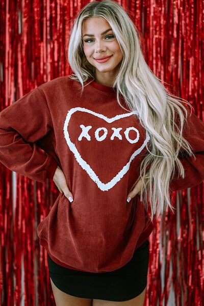 Heart Letter Graphic Round Neck Sweatshirt | Trendsi