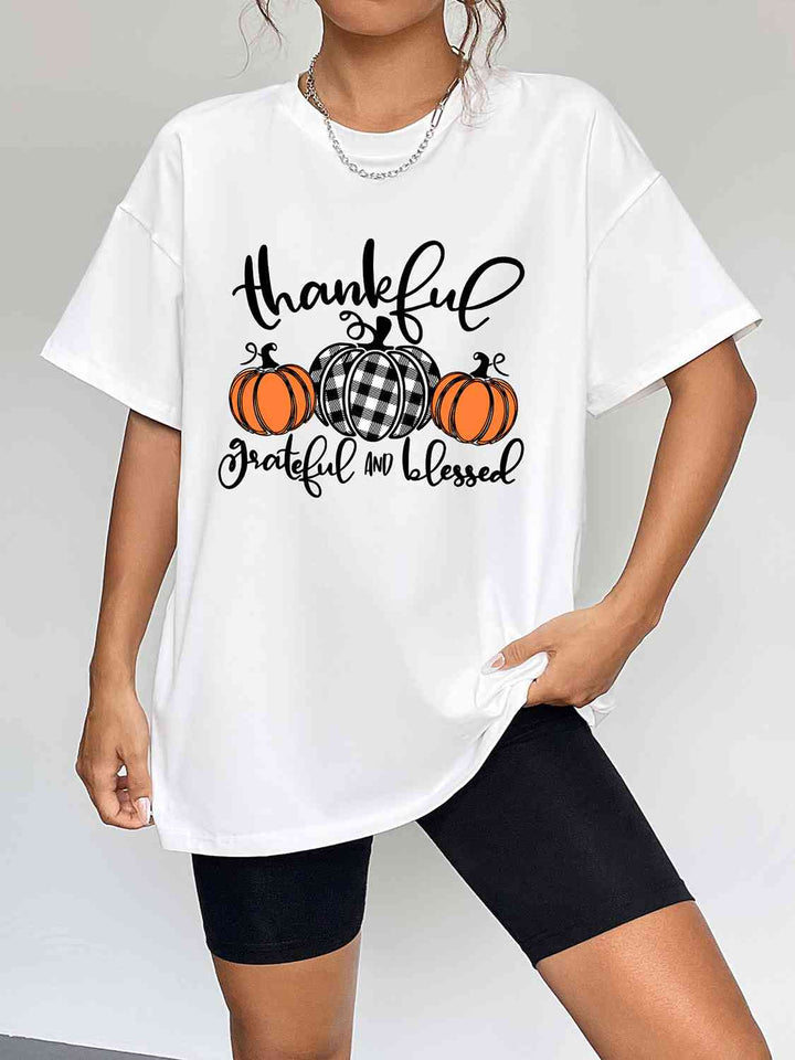 Round Neck Short Sleeve Fall Season Graphic T-Shirt | 1mrk.com