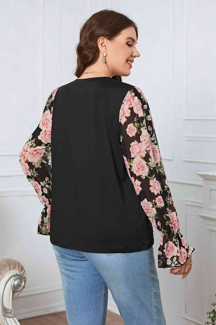 Plus Size Floral Flounce Sleeve Blouse | 1mrk.com