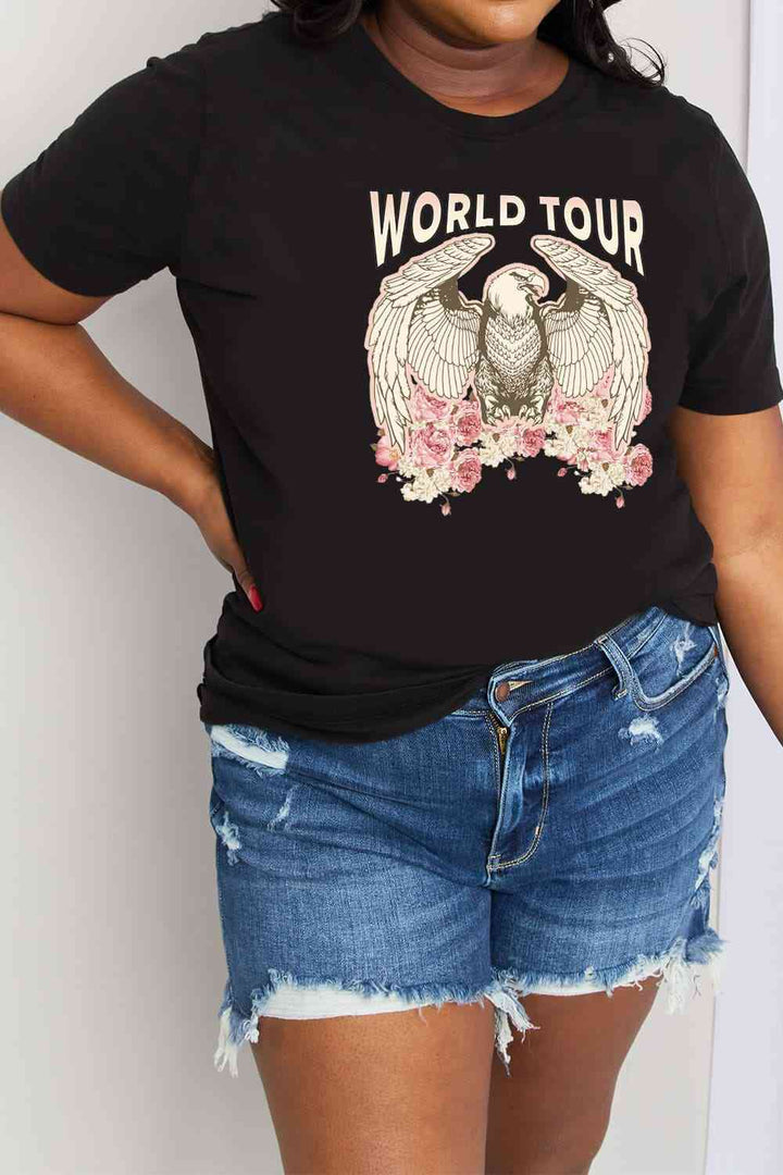 Simply Love Full Size WORLD TOUR Eagle Graphic Cotton Tee | 1mrk.com