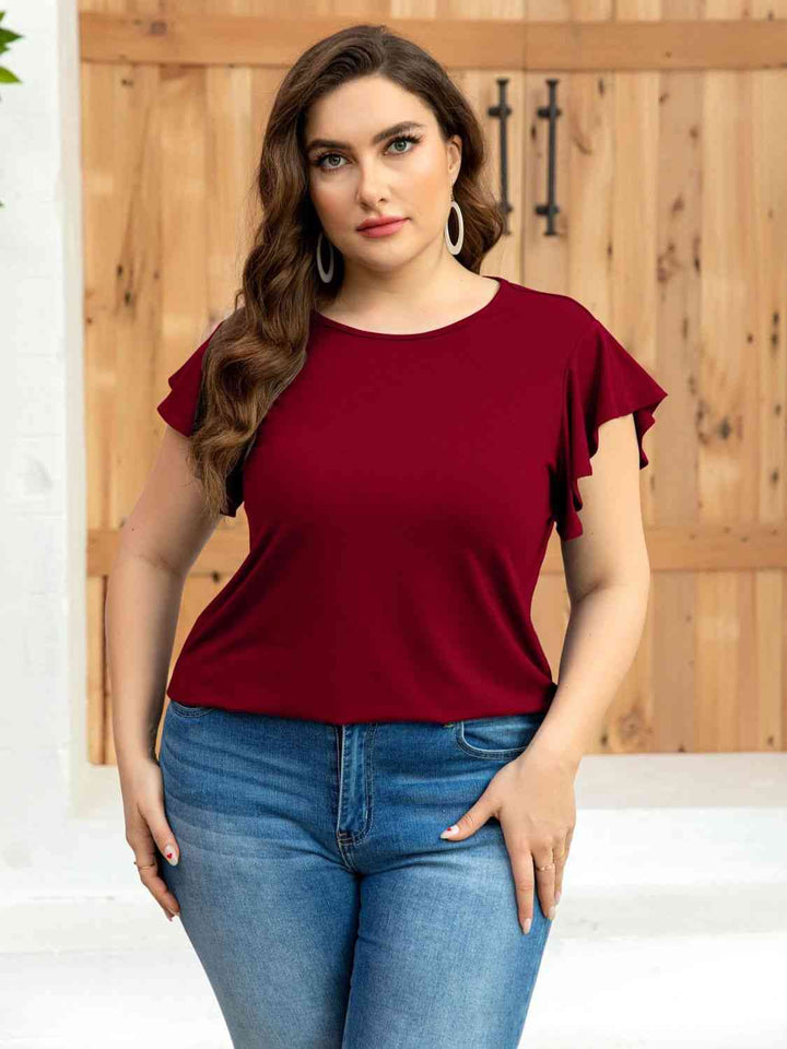 Flutter Sleeve Round Neck Tee | 1mrk.com