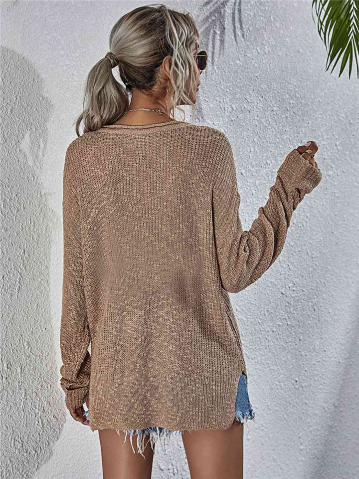 Notched Neck Slit Knit Top | 1mrk.com