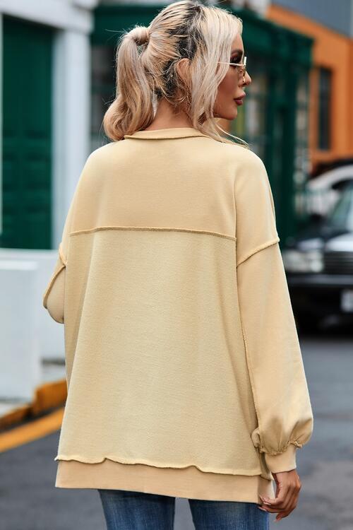 Buttoned Dropped Shoulder Sweatshirt |1mrk.com