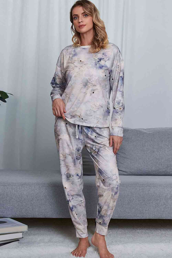 Tie-Dye Crewneck Top and Drawstring Waist Joggers Lounge Set | 1mrk.com