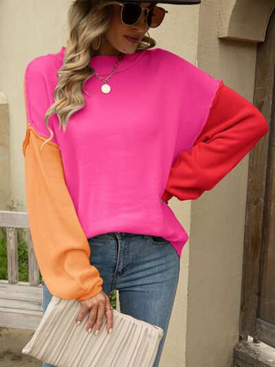 Color Block Dropped Shoulder Sweater |1mrk.com