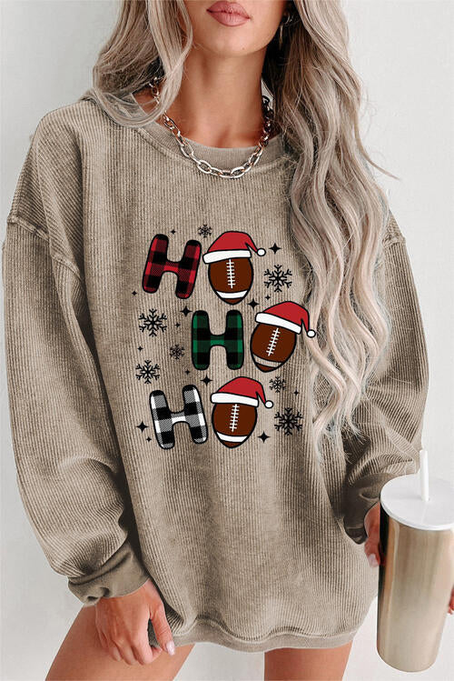 HO HO HO Graphic Ribbed Sweatshirt |1mrk.com