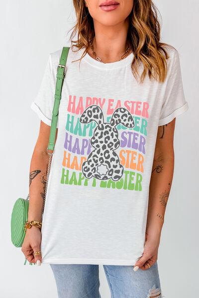 HAPPY EASTER Round Neck Short Sleeve T-Shirt | Trendsi