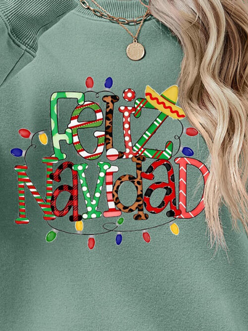 FELIZ NAVIDAD Round Neck Drop Shoulder Sweatshirt |1mrk.com