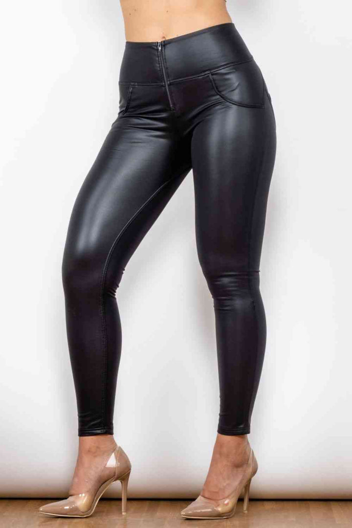 Full Size PU Leather Zip Detail Leggings |1mrk.com