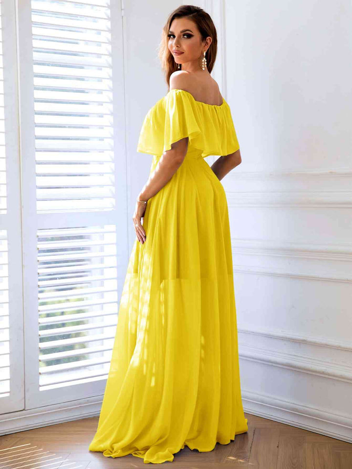 Off-Shoulder Layered Split Maxi Dress | 1mrk.com