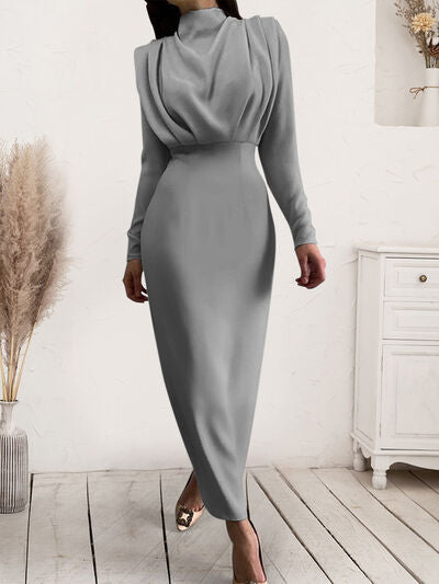 Ruched Turtleneck Long Sleeve Dress | Trendsi