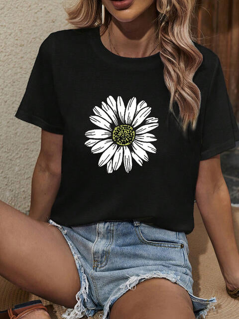 Sunflower Graphic Round Neck T-Shirt | 1mrk.com