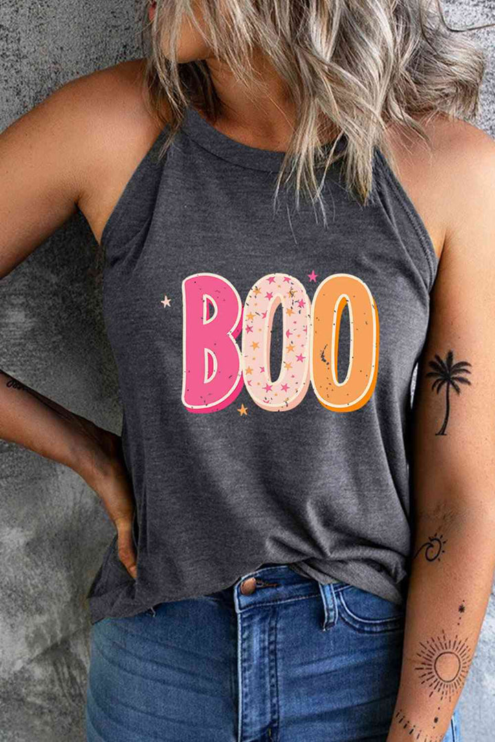 Round Neck Sleeveless BOO Graphic Tank Top | 1mrk.com