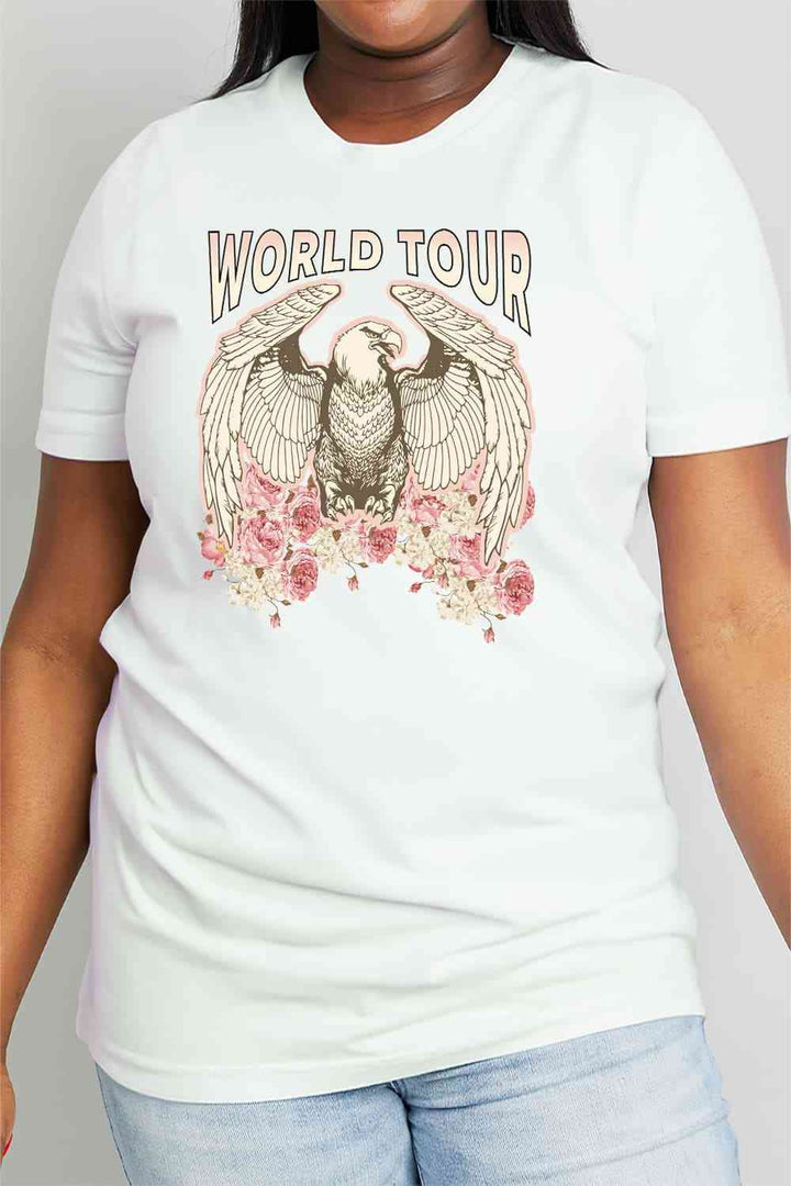 Simply Love Full Size WORLD TOUR Eagle Graphic Cotton Tee | 1mrk.com