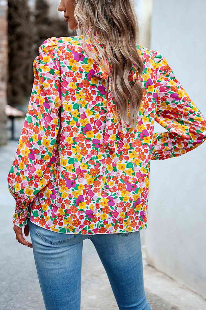 Printed Smocked Puff Sleeve Blouse | 1mrk.com