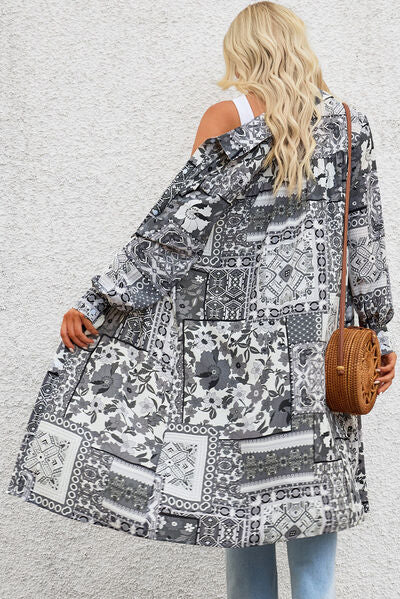 Printed Button Up Long Sleeve Shirt Dress |1mrk.com