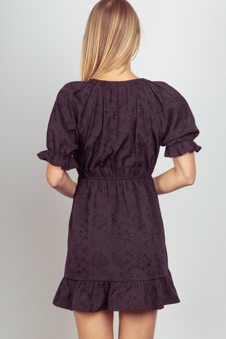 VERY J Floral Textured Woven Ruffled Mini Dress | Trendsi