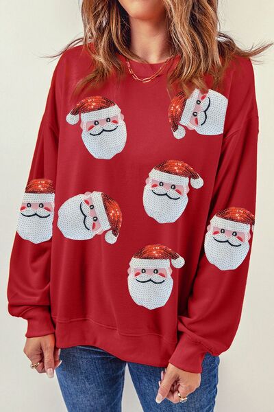 Sequin Santa Patch Round Neck Sweatshirt |1mrk.com