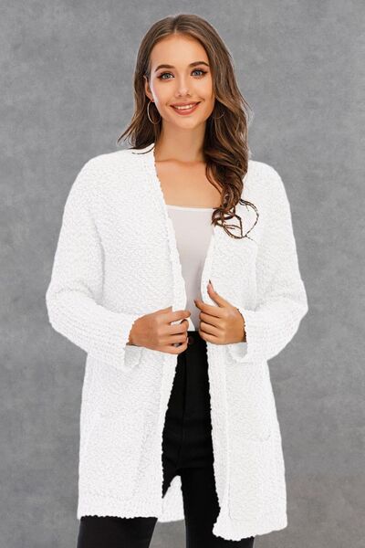 Pocketed Open Front Long Sleeve Cardigan |1mrk.com