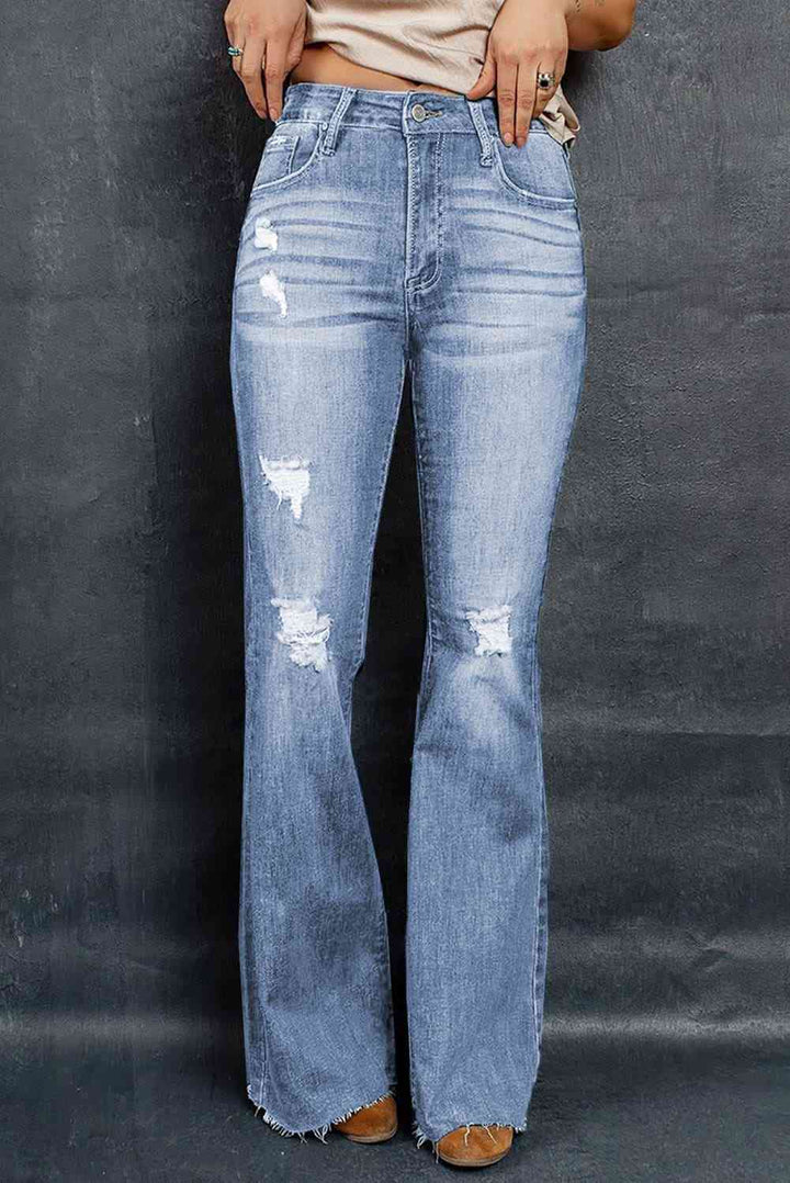 Distressed Raw Hem Flare Jeans | 1mrk.com