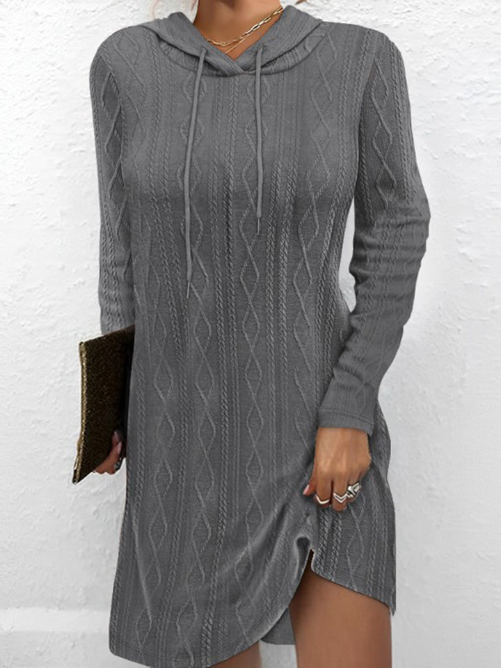 Textured Drawstring Long Sleeve Hooded Dress | Trendsi