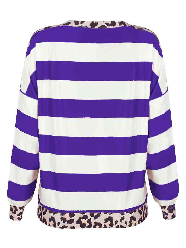 Striped Leopard Long Sleeves Top | 1mrk.com