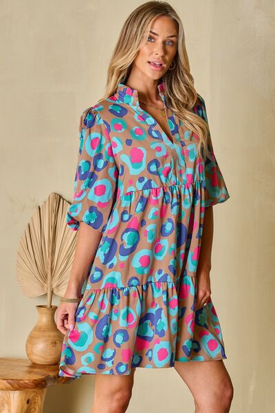 Notched Balloon Sleeve Mini Dress |1mrk.com