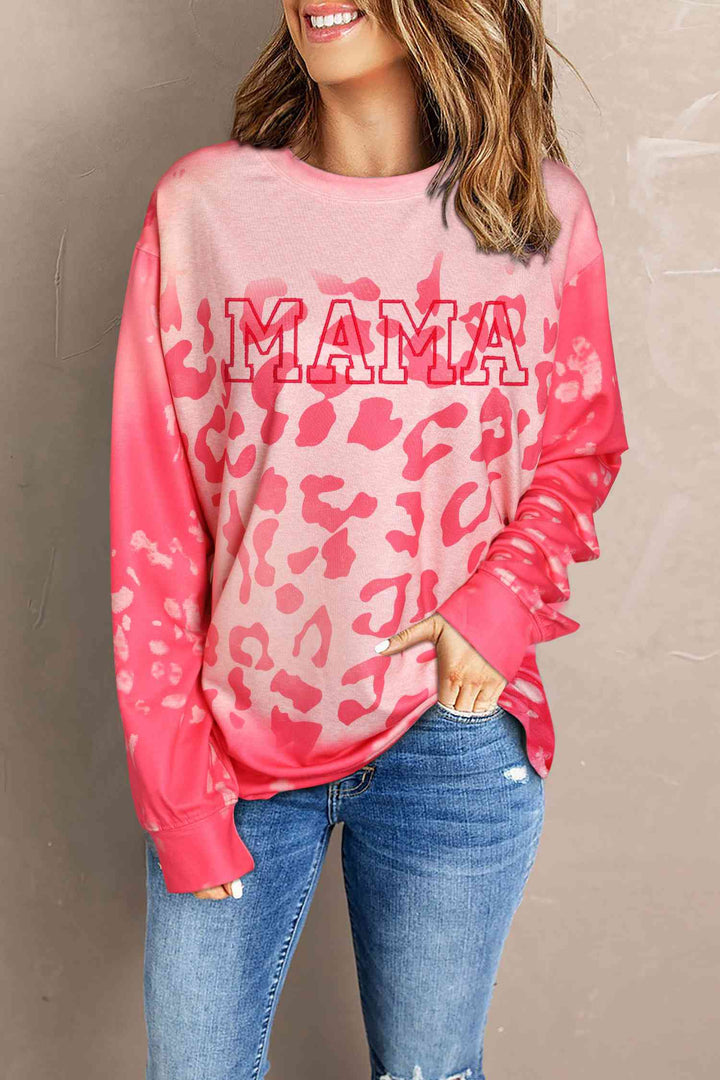 Round Neck Dropped Shoulder Printed MAMA Graphic Sweatshirt |1mrk.com