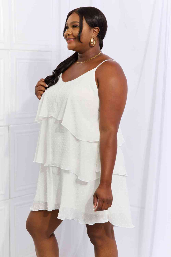 Culture Code By The River Full Size Cascade Ruffle Style Cami Dress in Soft White | 1mrk.com