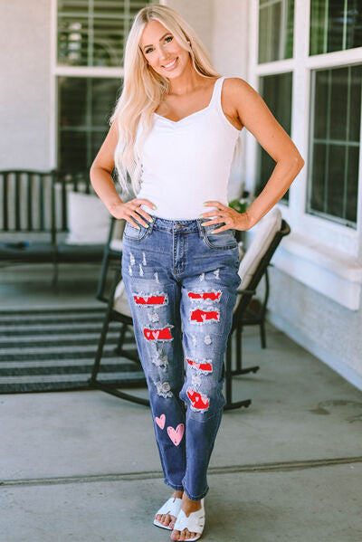 Heart Distressed Jeans with Pockets | 1mrk.com