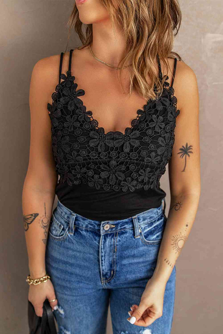 Lace Double Spaghetti Strap Cami Top | 1mrk.com