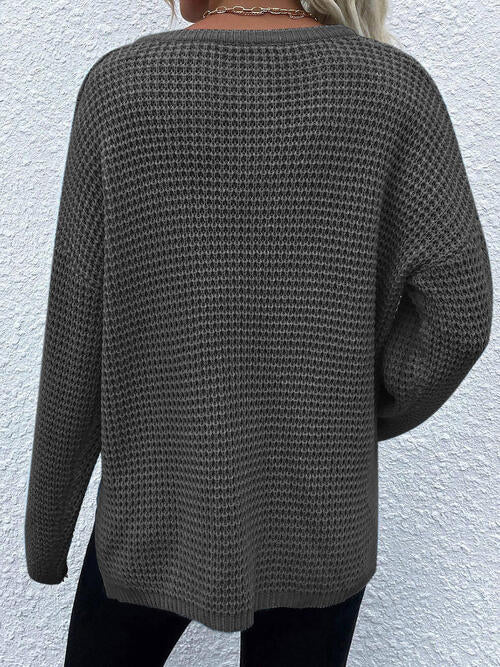 Notched Long Sleeve Sweater |1mrk.com