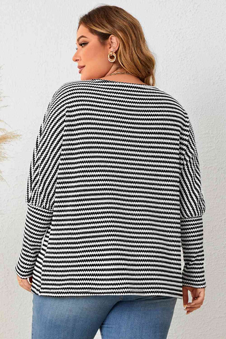 Plus Size Striped Long Sleeve Top | 1mrk.com