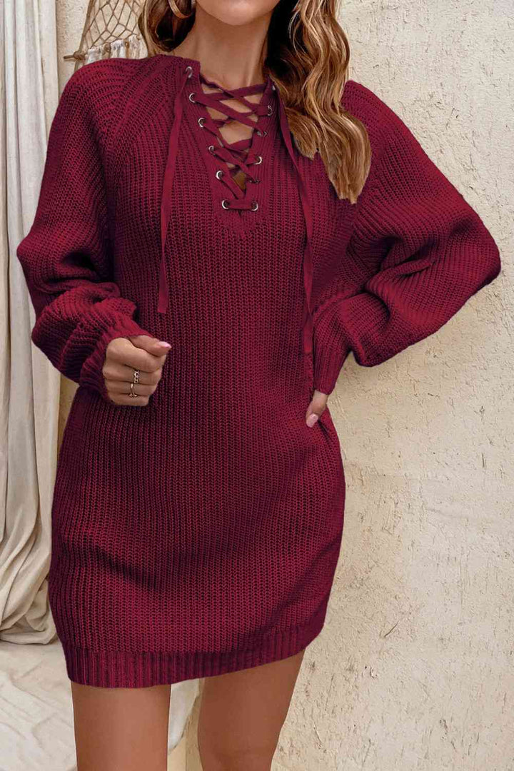 Lace-Up Mini Sweater Dress | 1mrk.com