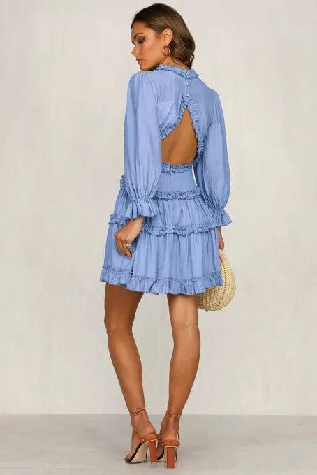 Ruffle Detailing Open Back Dress |1mrk.com