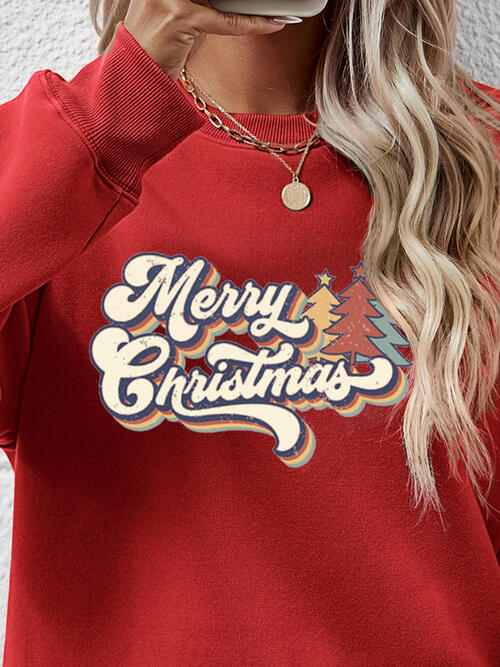 Christmas Letter Graphic Round Neck Sweatshirt |1mrk.com