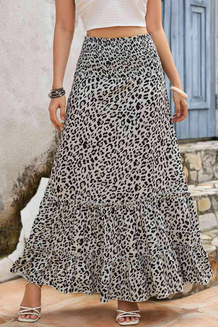 Leopard Print Frill Trim Maxi Skirt |1mrk.com