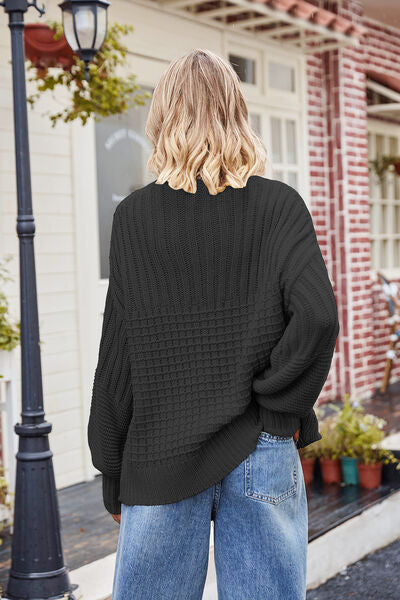 Ribbed Drop Shoulder Lantern Sleeve Sweater | Trendsi